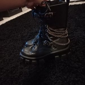 Black combat boots with chains